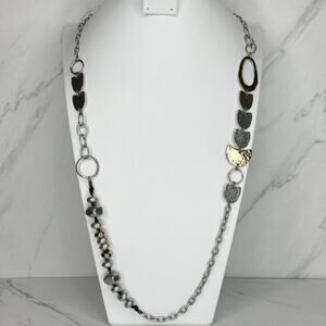 Chico's Mixed Metal Hammered Necklace Silver Gold 37.5-41.5in ✨
